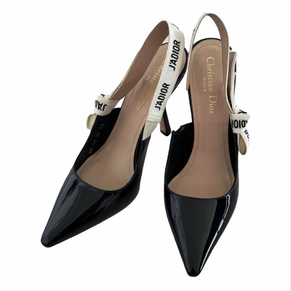 Dior Black Patent Leather Slingback Heels